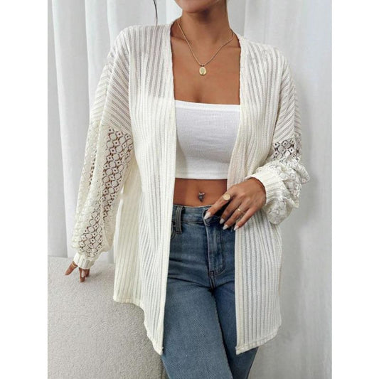 Ladies cardigan with unique lace knit pattern and wide sleeves Ivyshape