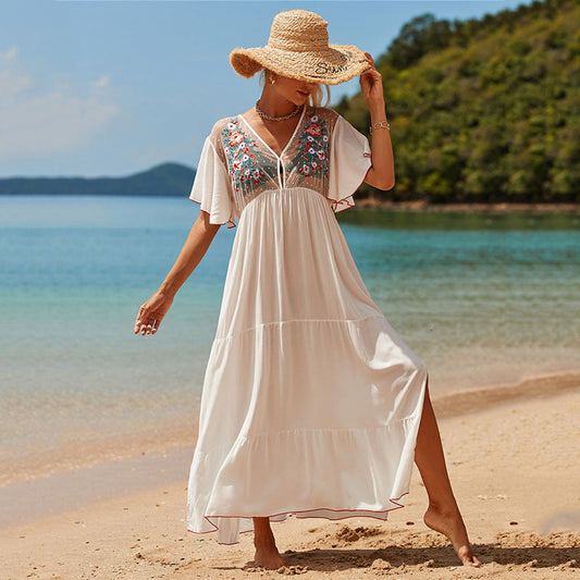 Ladies Summer Maxi Dress with Artistic Embroidery Details Ivyshape