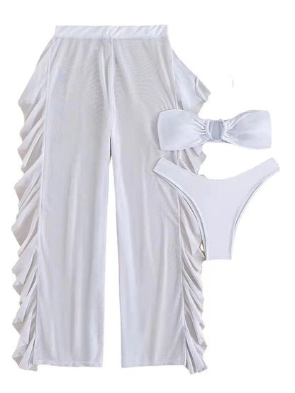 Women's beach outfit with ruffles and bandeau top Ivyshape