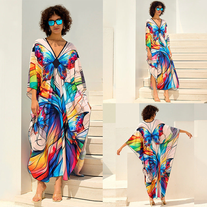 Women's beach dress with striking floral pattern design and flared cut Ivyshape