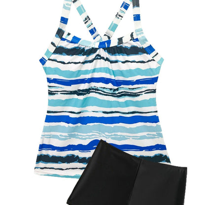 Ladies sporty tankini set with striped top and short-like bottom Ivyshape
