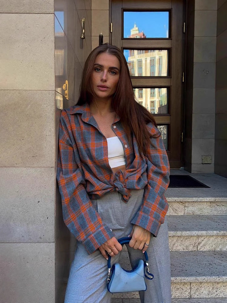 Women Casual Checked Overshirt Jacket Ivyshape