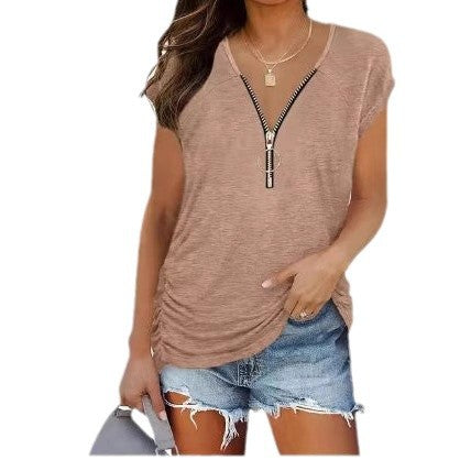 Women Zip V-Neck Elevated Casual Top Ivyshape