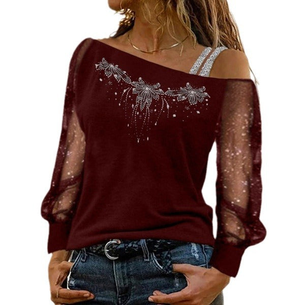 Women's Off-Shoulder Decorated Sweatshirt Top Ivyshape