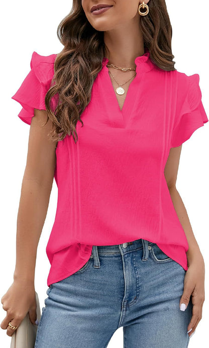 Women's blouse with flutter sleeves and V-neck Ivyshape