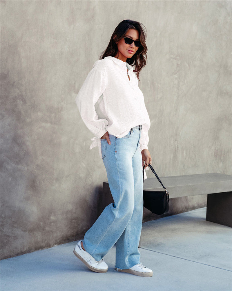 Women casual blouse with buttons and wide sleeves Ivyshape