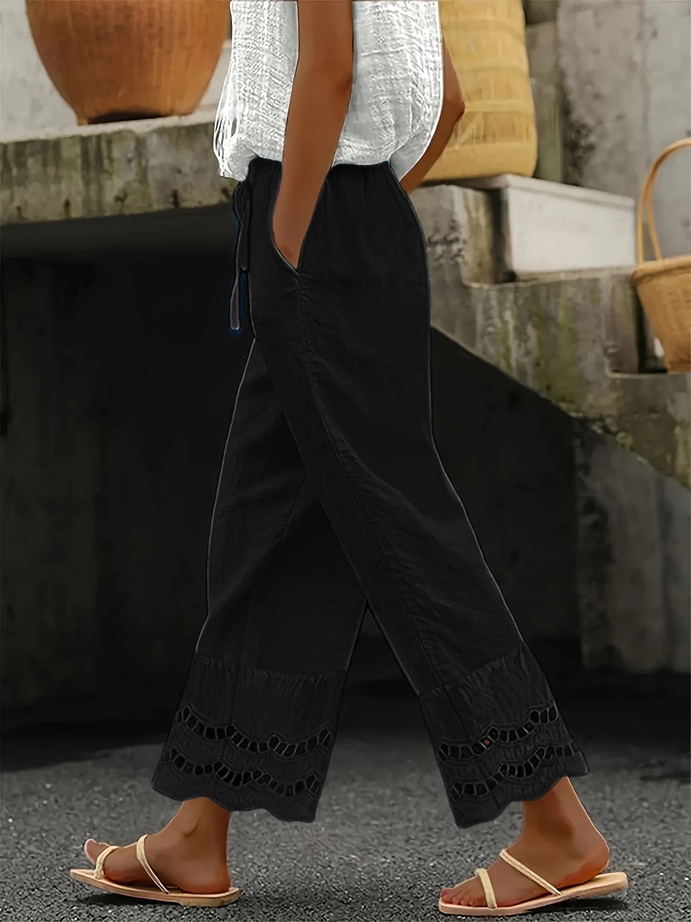 Ladies Light Embroidered Loose Pants Ivyshape