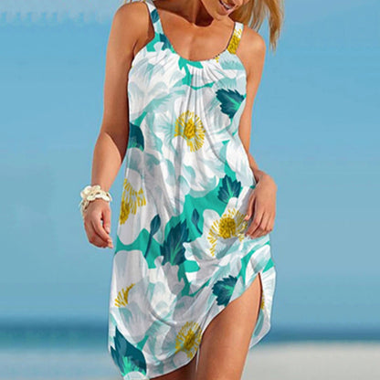 Women’s Summer Beach Dress with Floral Pattern and Side Slit Ivyshape