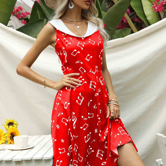 Women's dress with musical pattern and classic collar Ivyshape