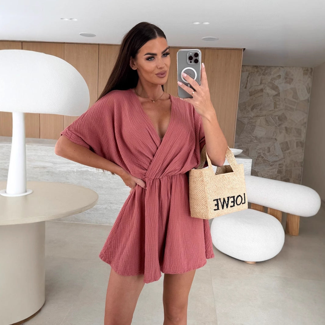 Ladies Wrap Jumpsuit with Elegant V-Neck and Soft Fabric Ivyshape