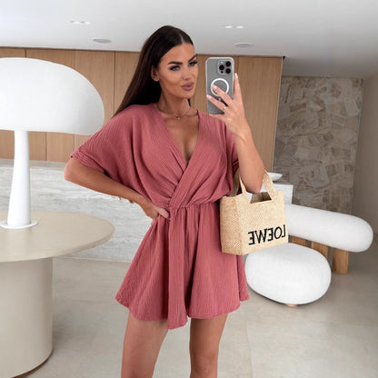 Ladies Wrap Jumpsuit with Elegant V-Neck and Soft Fabric Ivyshape