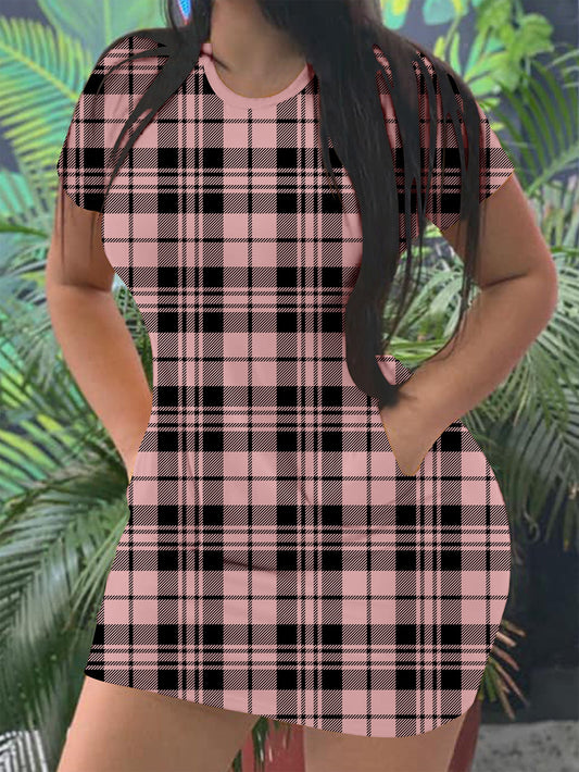 Women checked short sleeve dress Ivyshape