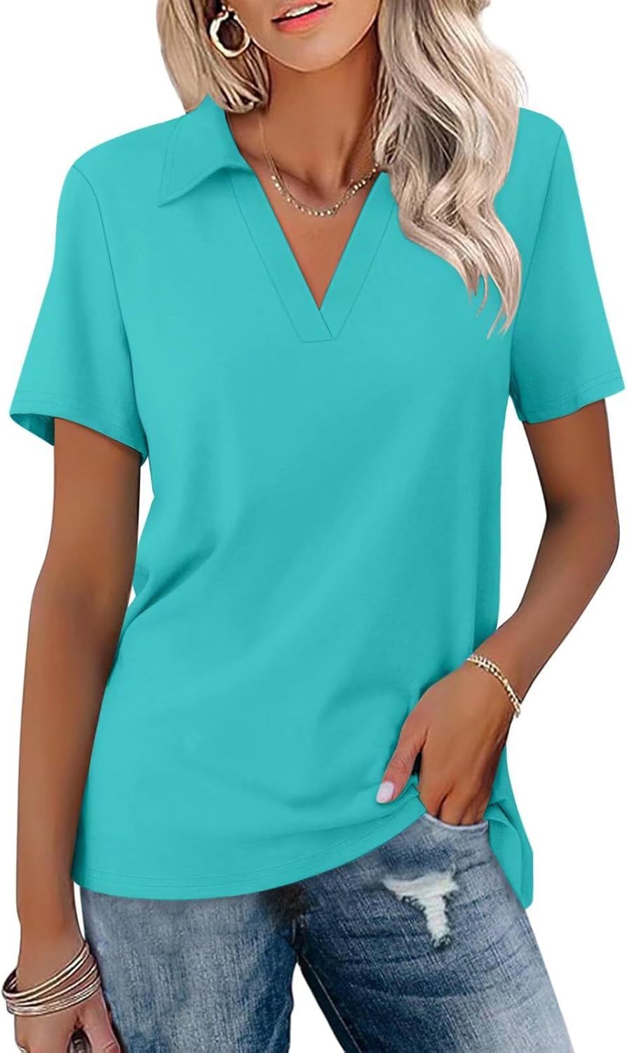 Ladies V-Neck Short Sleeve Top Ivyshape