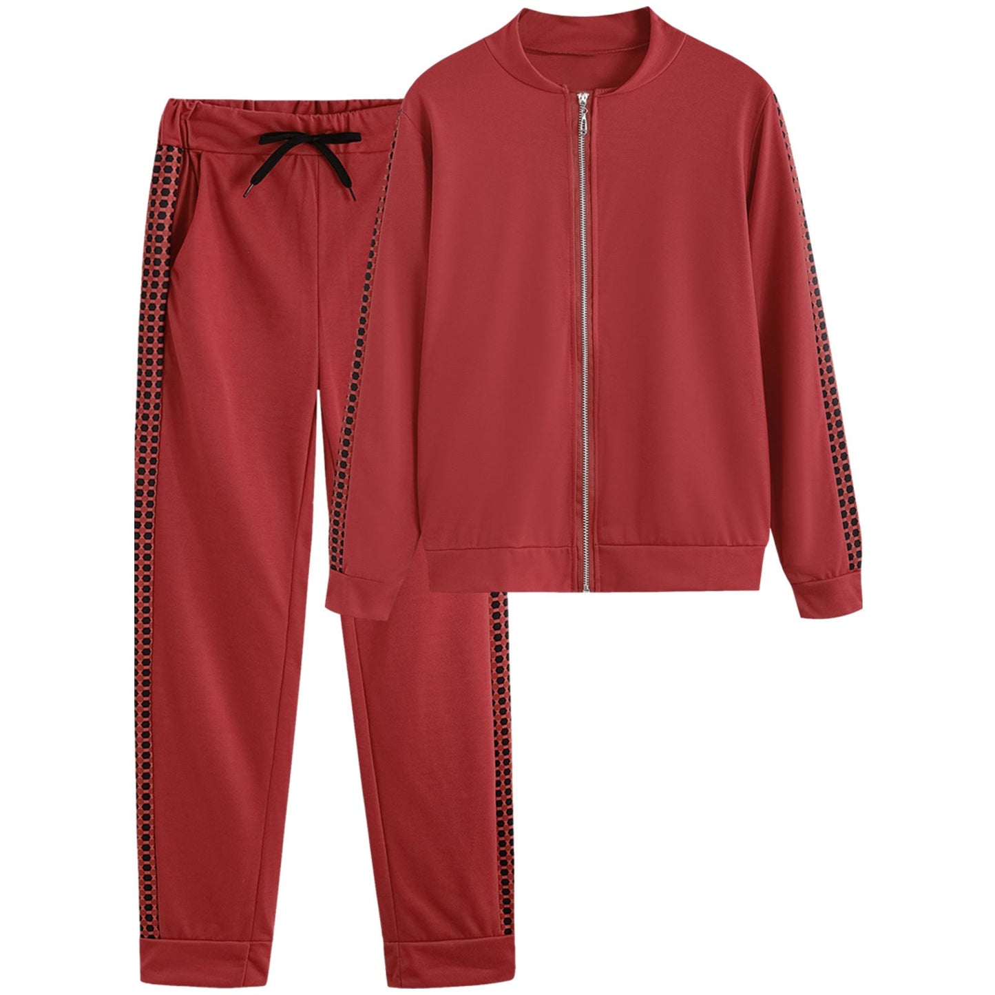 Women's Sporty Leisurewear Set with Side Check Pattern Decoration Ivyshape