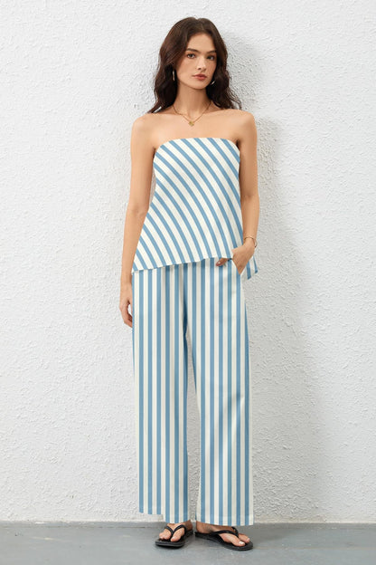 Women's Stylish Wide Leg Striped Set Ivyshape