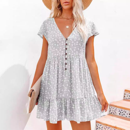 Women Floral Print Button-Down Mini Dress Ivyshape