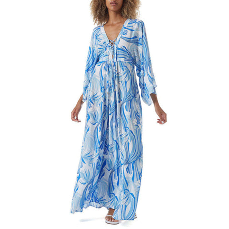 Women's beach kimono with floral pattern and loose silhouette Ivyshape