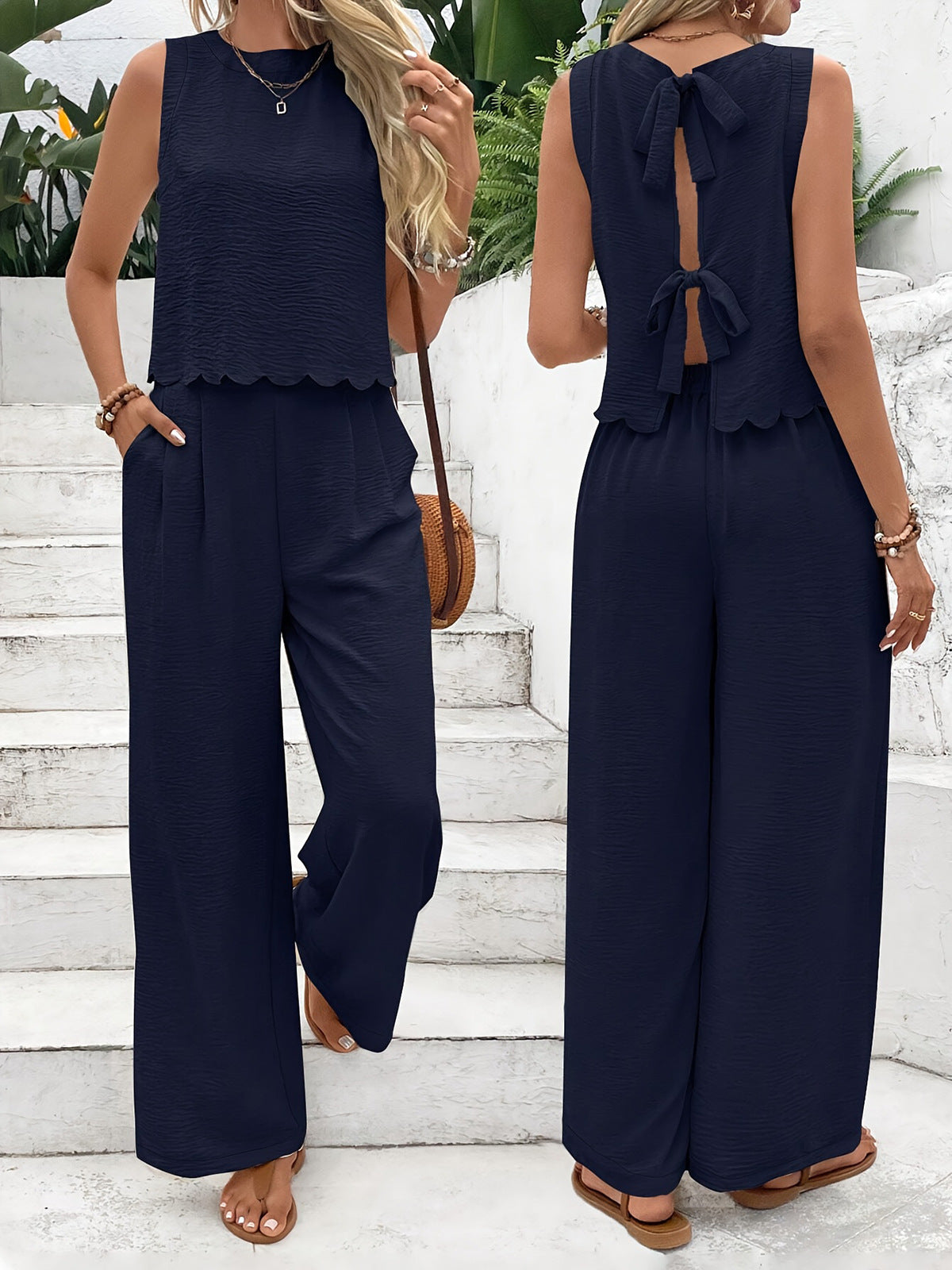 Women's Two-Piece Set with Crop Top and Wide Pants Ivyshape