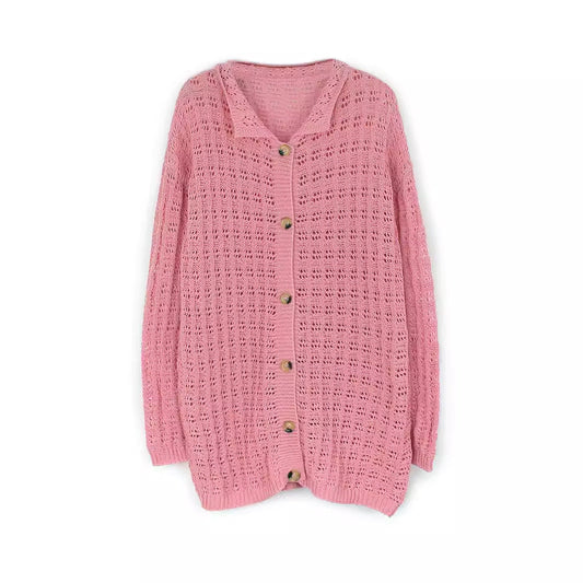 Women airy knitted cardigan with buttons and open cut Ivyshape