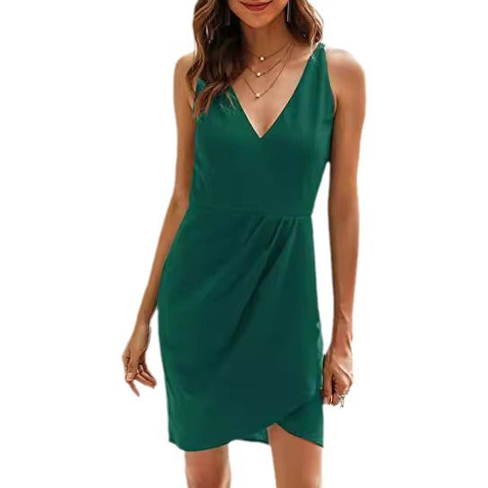 Ladies elegant dress with spaghetti straps and wrap look Ivyshape