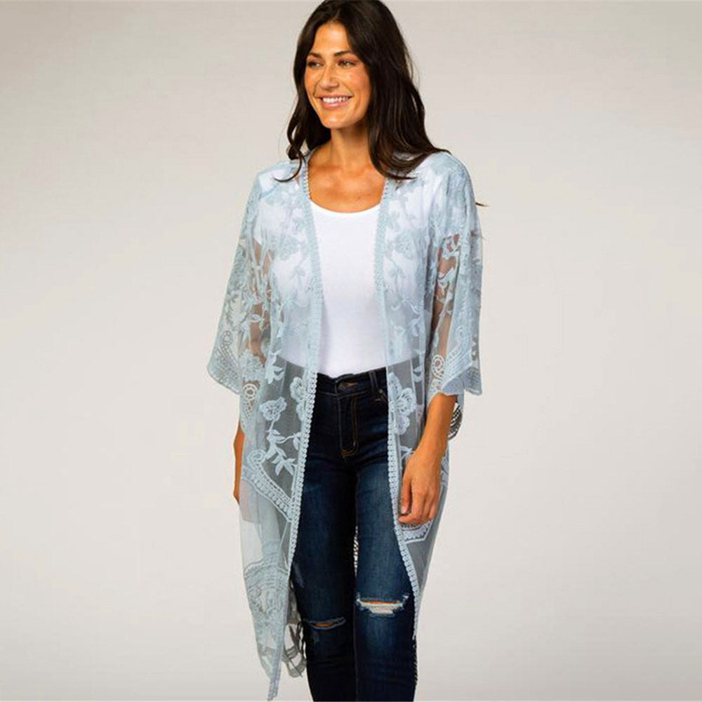 Ladies Elegant Crochet Kimono with Floral Details Ivyshape