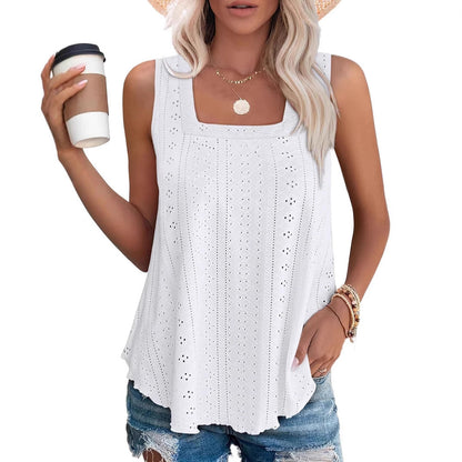 Ladies' top with square neckline and eyelet details Ivyshape