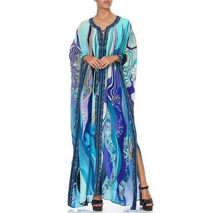 Women’s beach dress with artistic floral design and side slits Ivyshape