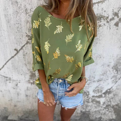 Ladies Light Blouse with Sequin Accents Ivyshape
