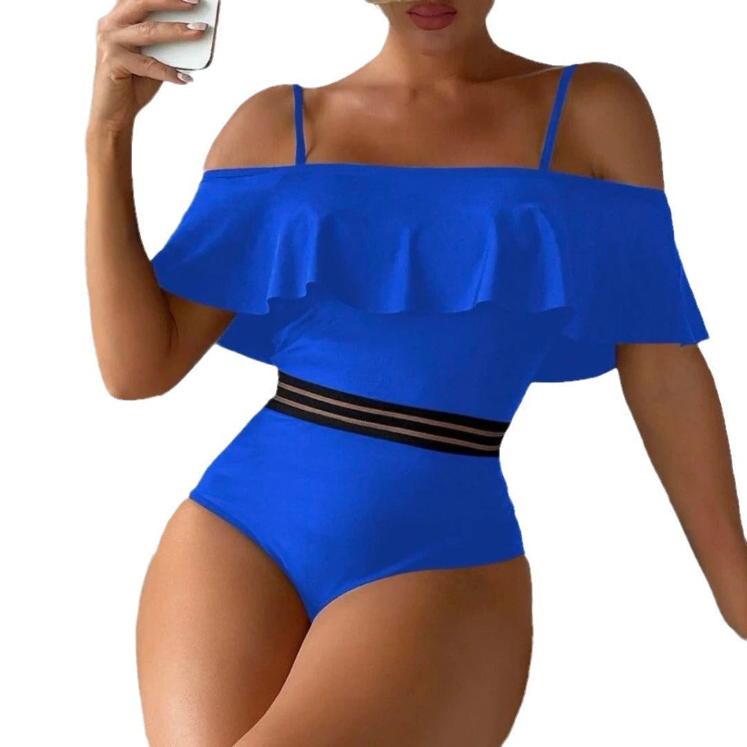Women's One-Piece Swimsuit with Voluminous Ruffle Design and Elastic Waistband Ivyshape