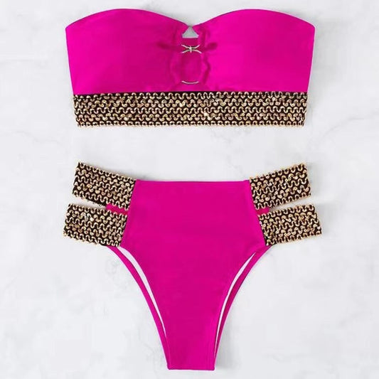 Women's bikini with decorative vertical stripes and tie fastening Ivyshape