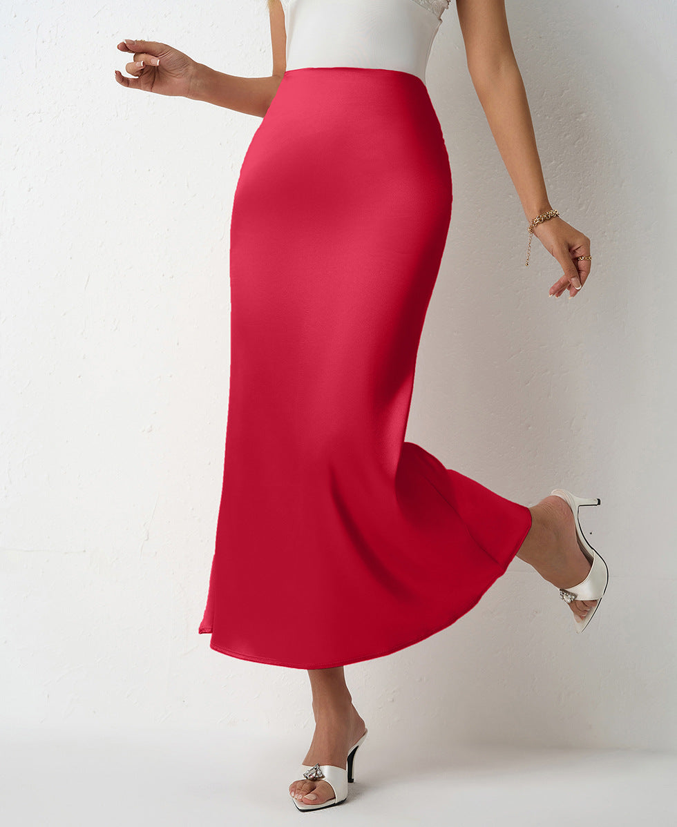 Ladies satin maxi skirt with elegant silhouette and high waistband Ivyshape