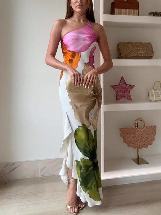 Isis™ | One-Shoulder Floral Pleated Maxi Dress