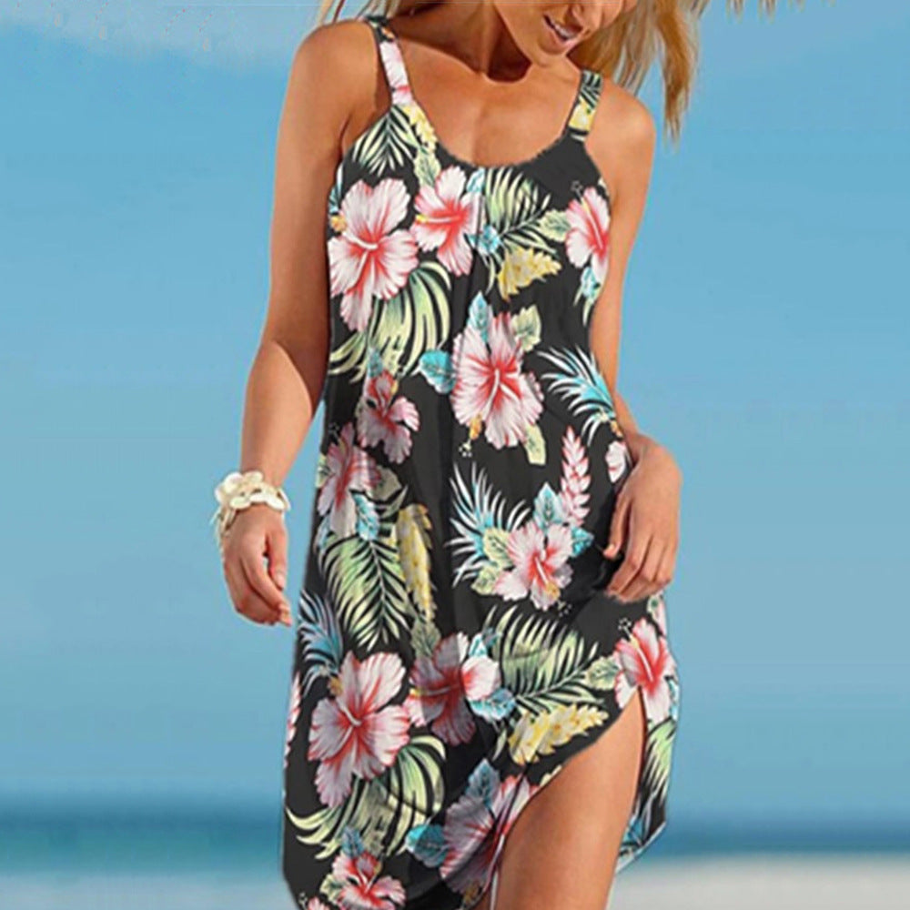 Women’s Summer Beach Dress with Floral Pattern and Side Slit Ivyshape