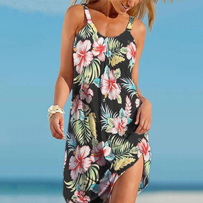 Women’s Summer Beach Dress with Floral Pattern and Side Slit Ivyshape