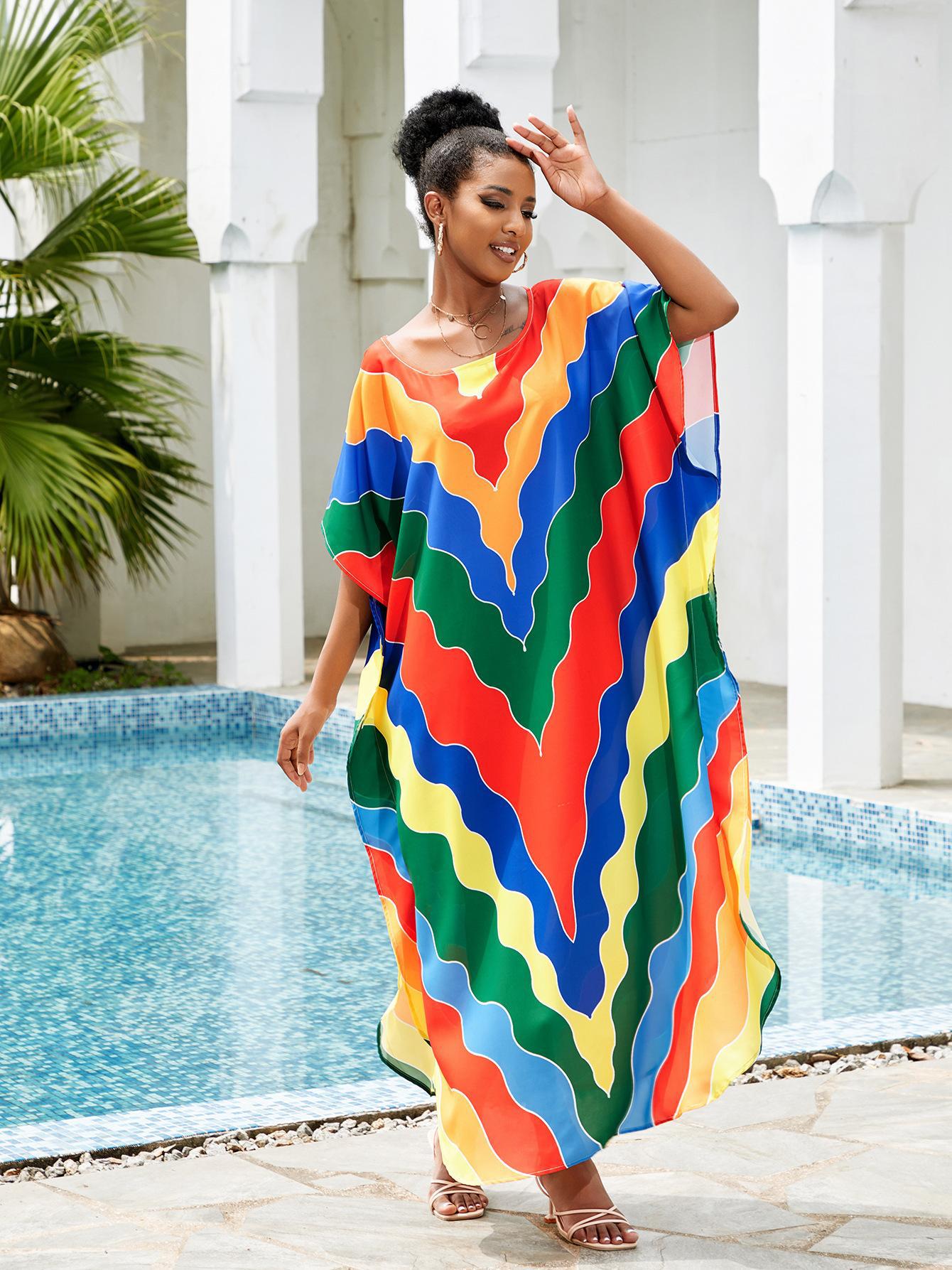 Women's kaftan with modern wave design and wide-cut sleeves Ivyshape