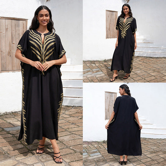 Women's elegant kaftan with artistic gold pattern Ivyshape