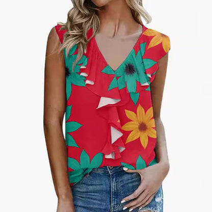 Ladies' elegant blouse shirt with voluminous ruffled hem and V-neck Ivyshape