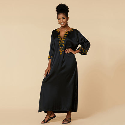 Ladies Elegant Kaftan Robe with Artistic Embroidery Ivyshape