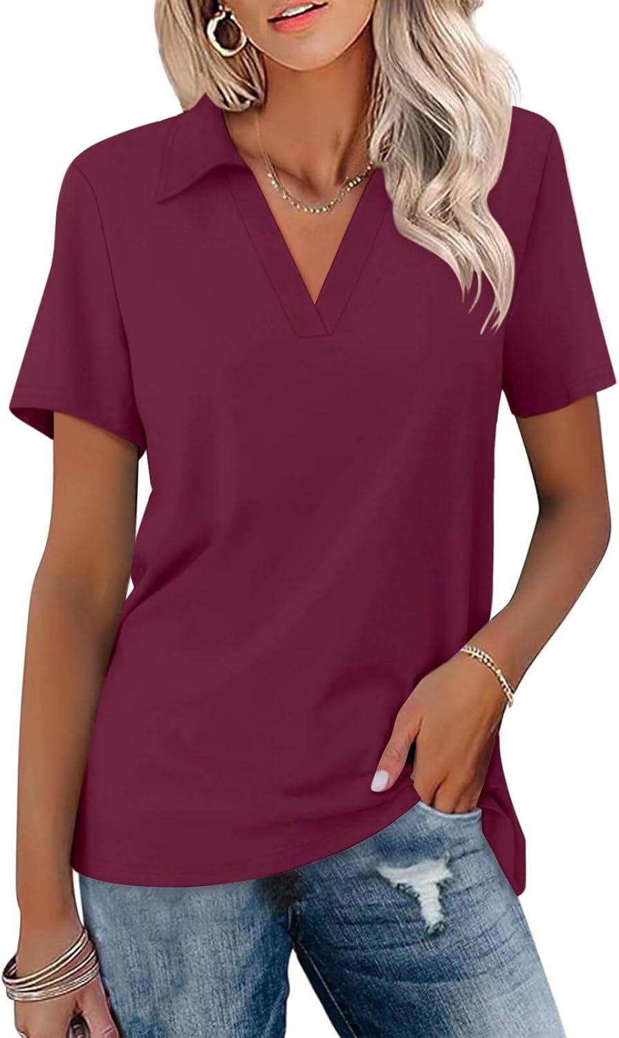 Ladies V-Neck Short Sleeve Top Ivyshape