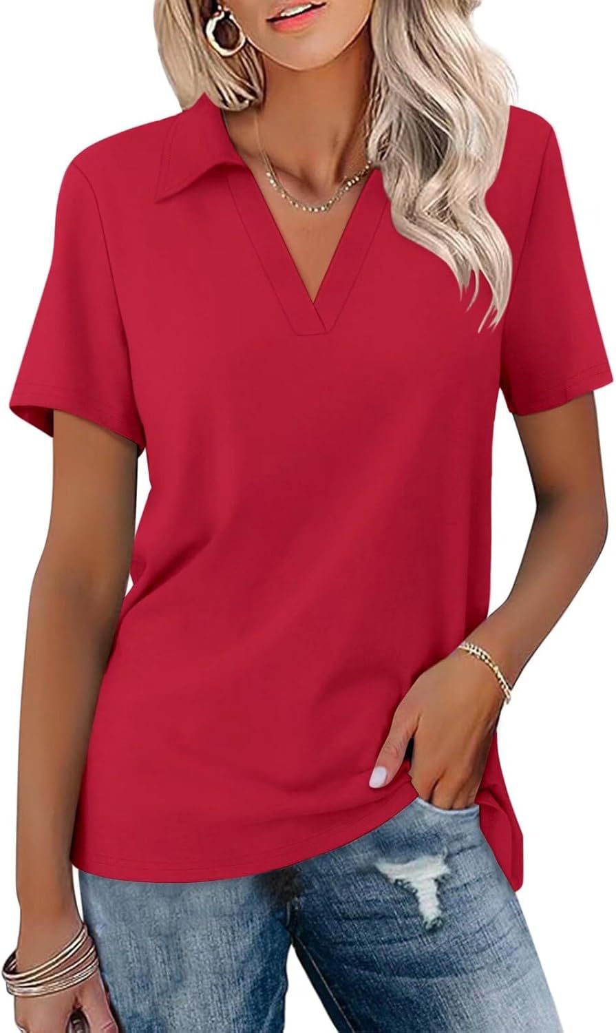 Ladies V-Neck Short Sleeve Top Ivyshape