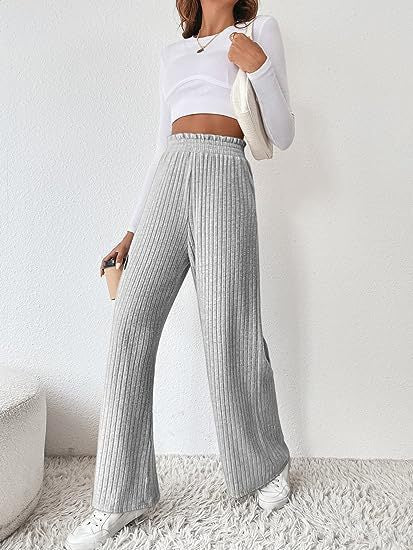 Women's Casual Wide-Leg Pants made of textured fabric Ivyshape
