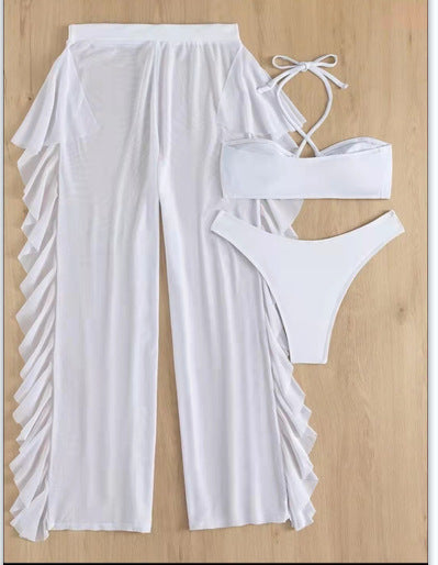 Women's beach outfit with ruffles and bandeau top Ivyshape