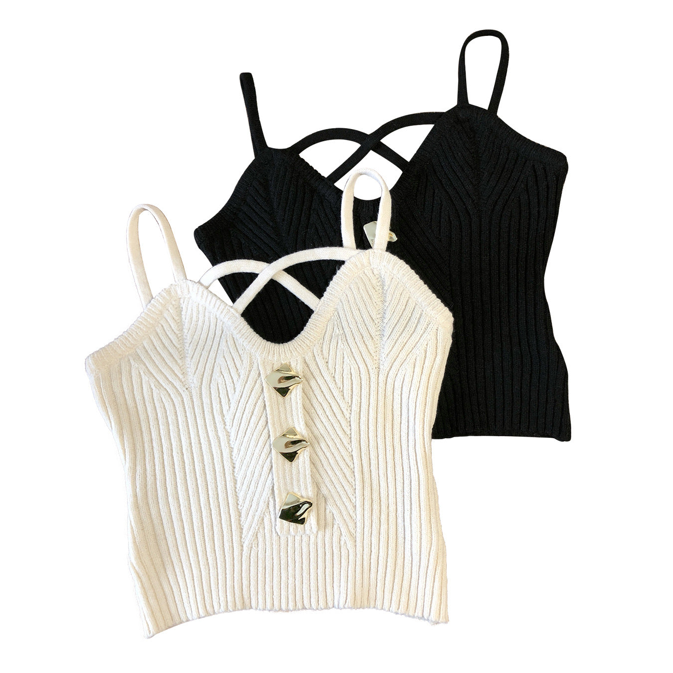 Women's cropped knit top with trendy straps and textured design Ivyshape