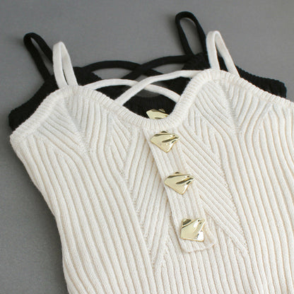 Women's cropped knit top with trendy straps and textured design Ivyshape