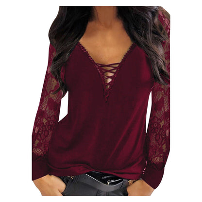 Ladies blouse with lace detail and V-neck Ivyshape