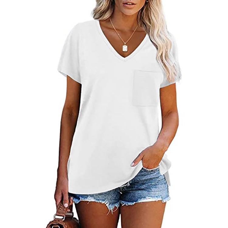 Women's V-shaped casual T-shirt with chest pocket and relaxed fit Ivyshape