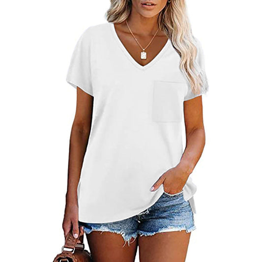 Women's V-shaped casual T-shirt with chest pocket and relaxed fit Ivyshape