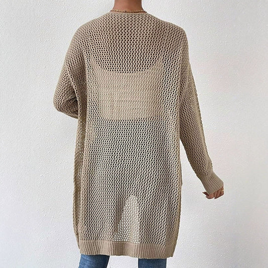 Women airy knitted cardigan with open design and practical pockets Ivyshape