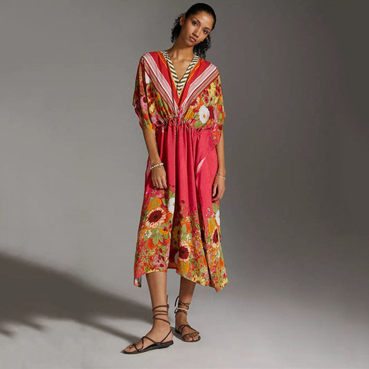 Women’s maxi dress with floral design and V-neck Ivyshape
