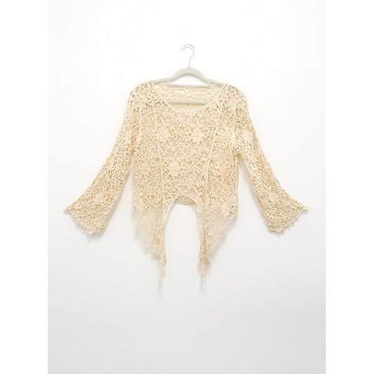 Ladies elegant Boho cardigan with romantic lace and fringe details Ivyshape